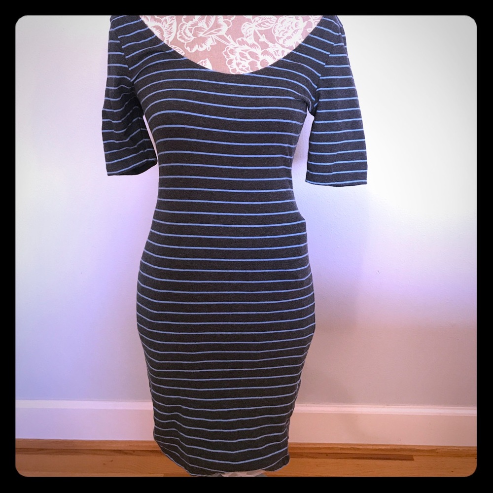 Grey dress with blue stripes